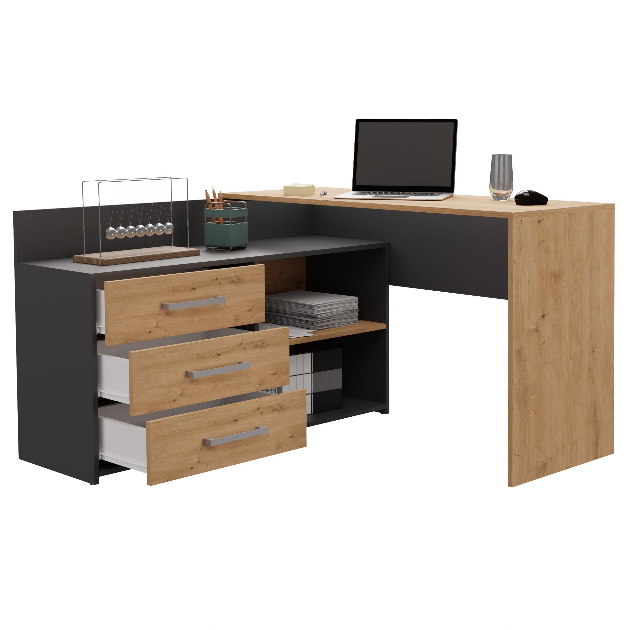 ECKSCHREIBTISCH DANY ANTHRAZIT EICHE ARTISAN - Anthrazit/Eiche Artisan, Holzwerkstoff (50/120/76cm) - CDF