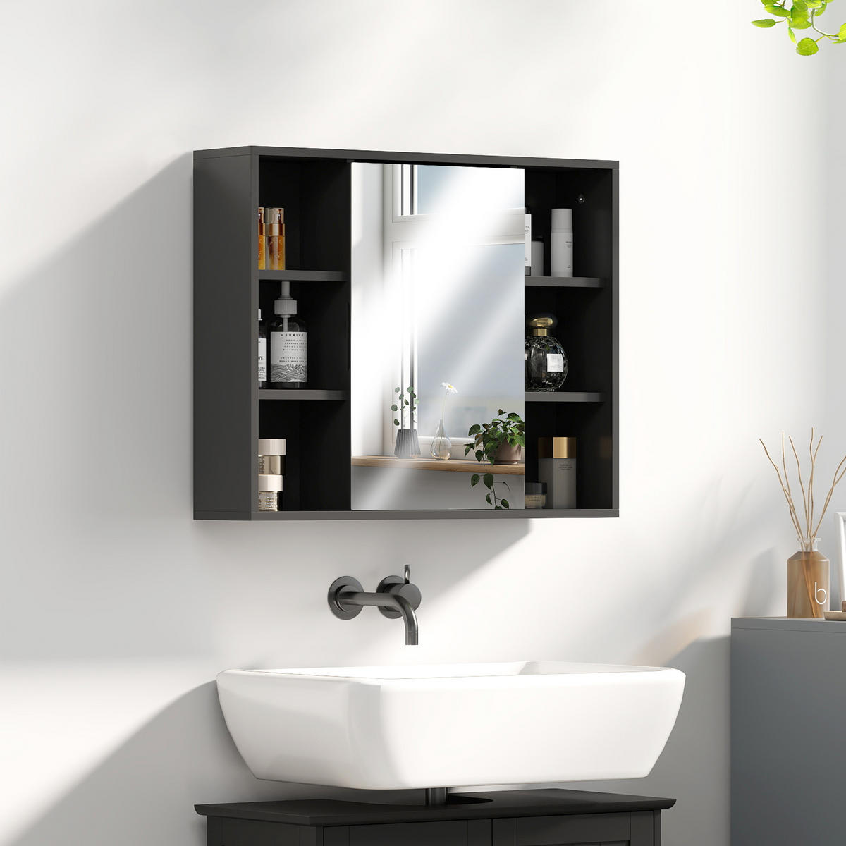 SPIEGELSCHRANK Schwarz 60/14,5/49,4 cm - Schwarz, Holzwerkstoff (60/49.4/14.5cm) - PANGIVO