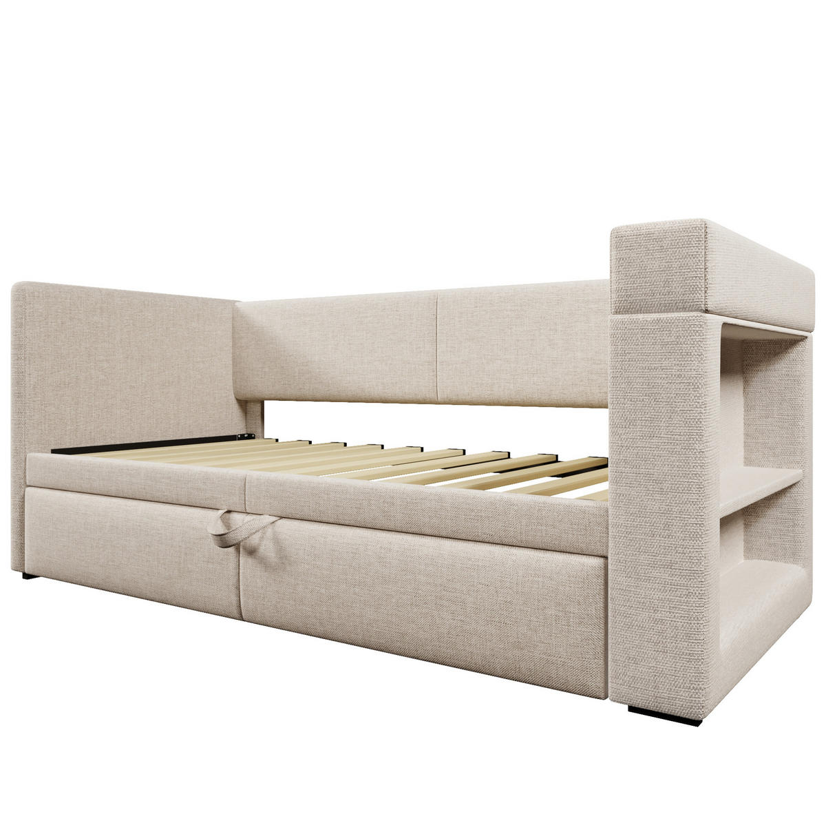 DAYBED 90/200 cm bež od pamuka i lana s izvlačnim ležajem i USB punjenjem - bež, tekstil (90/200cm) - OKWISH