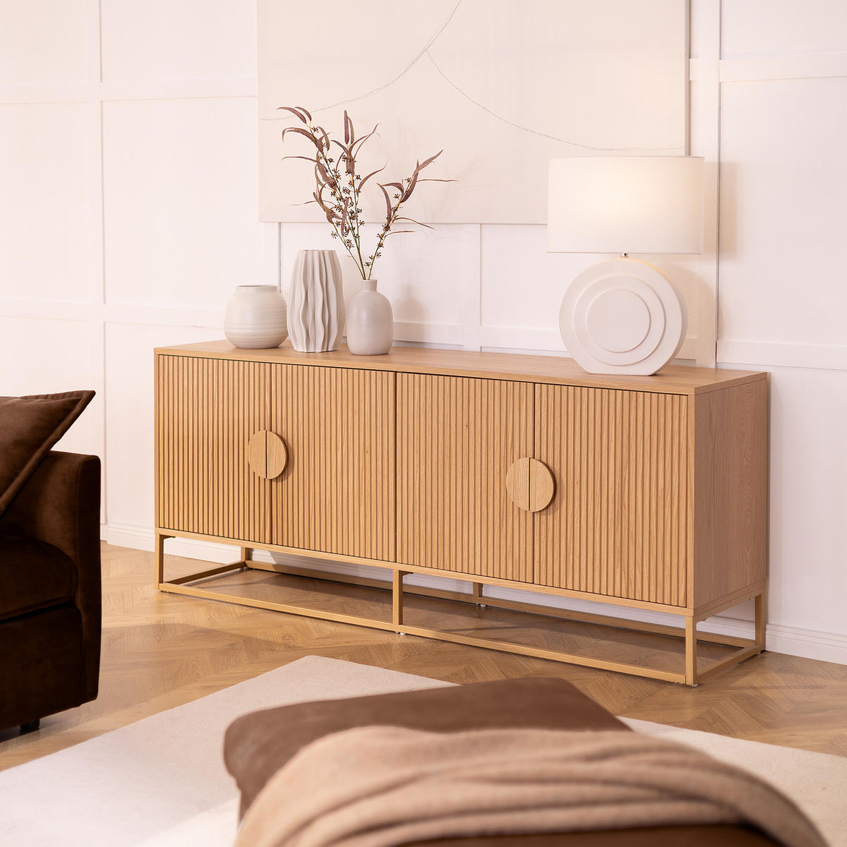 SIDEBOARD - Echtholzfurnier - Eichefarben, Holzwerkstoff (180/75/40cm) - home24