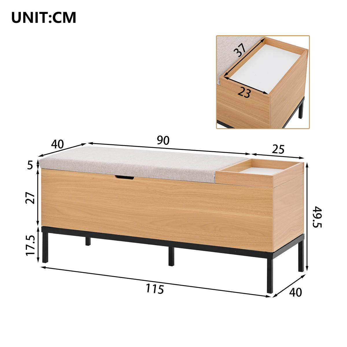 SCHUHBANK Aufbewahrung Sitz natural 115x40x49.5cm - Naturfarben, Holzwerkstoff (40/49.5/115cm) - FLIEKS
