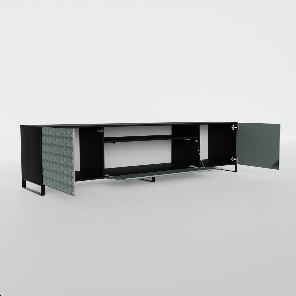 TV-SCHRANK Cali III 200 cm, dreitürig, schwarz, grün - Schwarz/Olivgrün, Kunststoff (200/53/41cm) - Margaret Hadas24