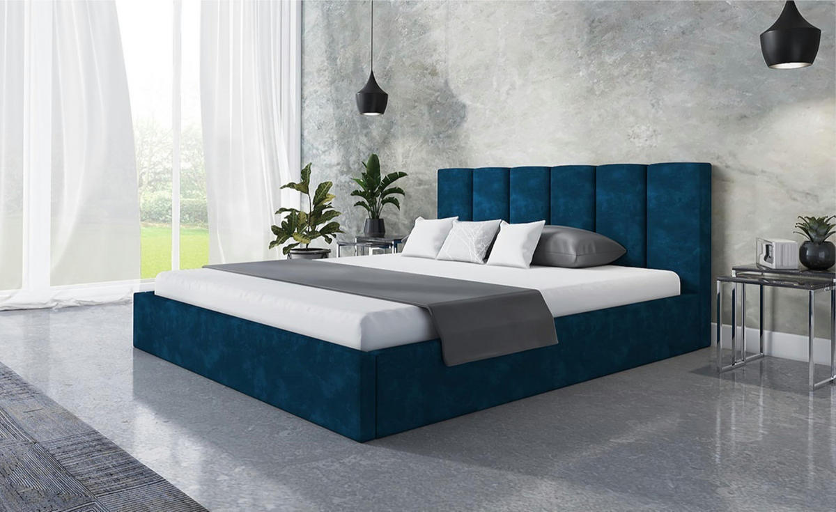 BETT 120x200 - Polsterbett mit Bettkasten und Holzrahmen - Modern Betten - Glatter Kronos-Stoff - Kollektion Tokio, Blau - Blau, Holz/Kunststoff (120/200cm) - Alpi-Möbel