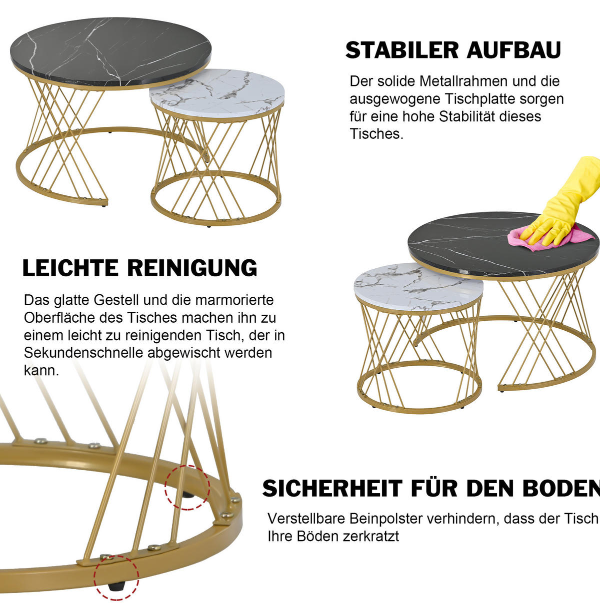 COUCHTISCH-SET aus MDF 70x70x45 cm Schwarz im 2er-Set mit Metallgestell - Schwarz, Holzwerkstoff (70/70/45cm) - IVMEU