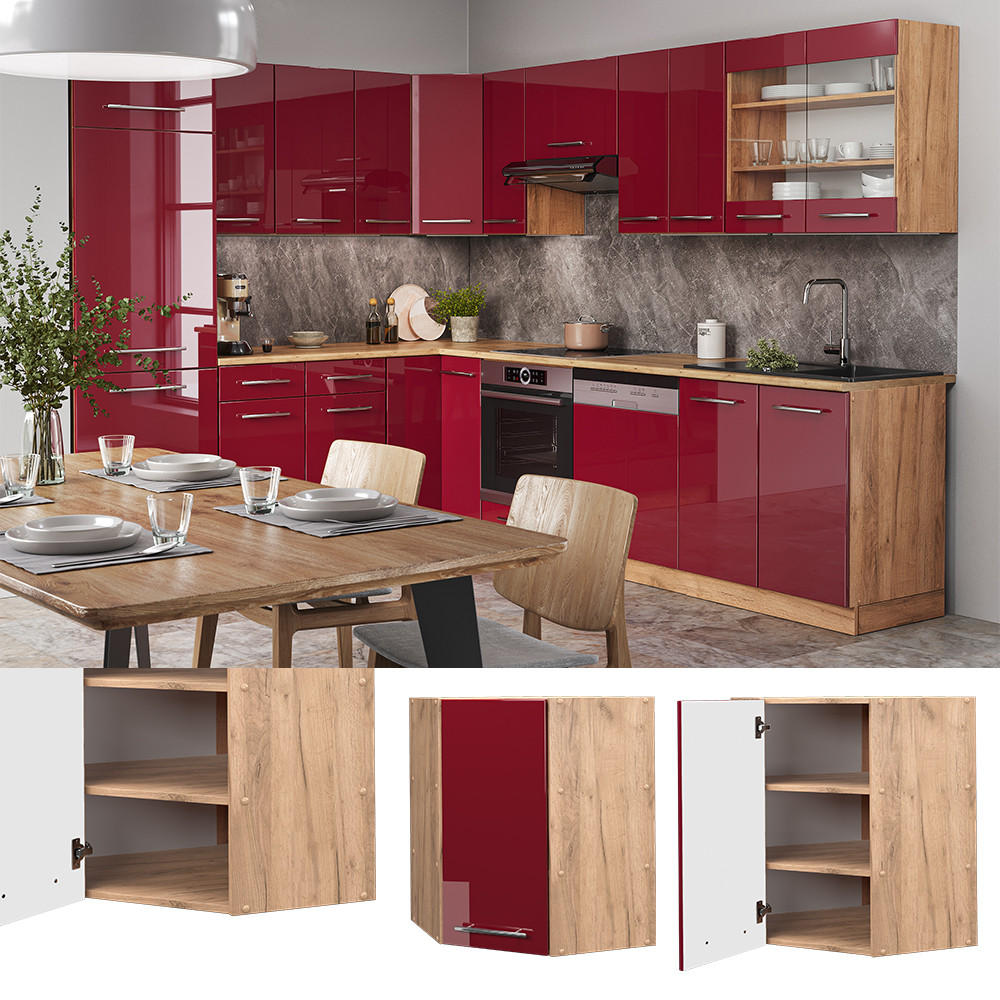 ECKHÄNGESCHRANK Fame-Line Bordeaux Hochglanz 57 cm - Honigeiche/Bordeaux, Holzwerkstoff (57/72/34.1cm) - Vicco