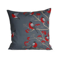KISSENHÜLLE Beeren Vögel Baumwolle stone 50/50 cm - Grau, Textil (50/50cm) - beties Heimtextil