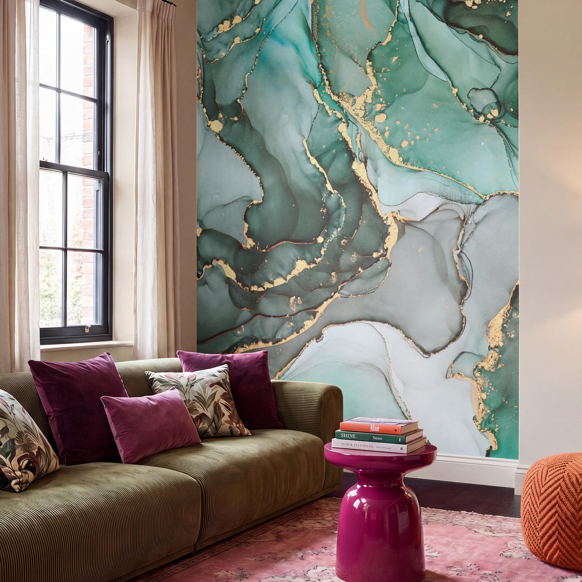 TAPETE - Gold - Marmor - Grün - Luxus - Marmoroptik - Grau - 220x300 cm - Grün, Papier (220/300cm) - OnlyWow