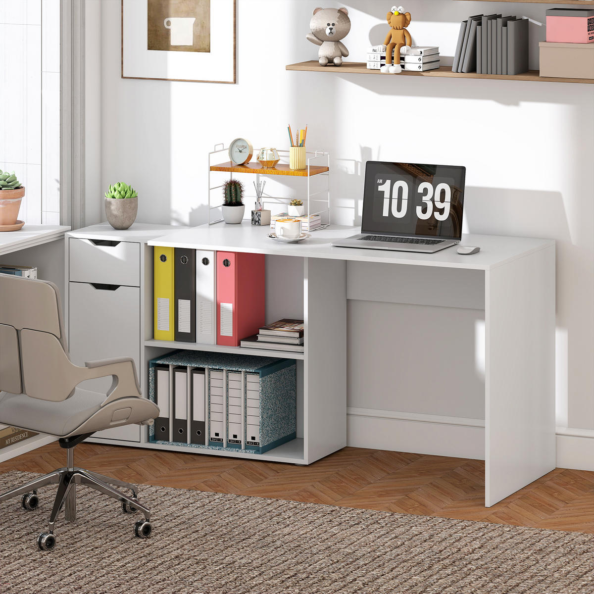 ECKSCHREIBTISCH L-Form Schreibtisch Computertisch mit Offenen Ablagen, Schublade - Weiß, Holzwerkstoff (120/96/75cm) - HOMCOM