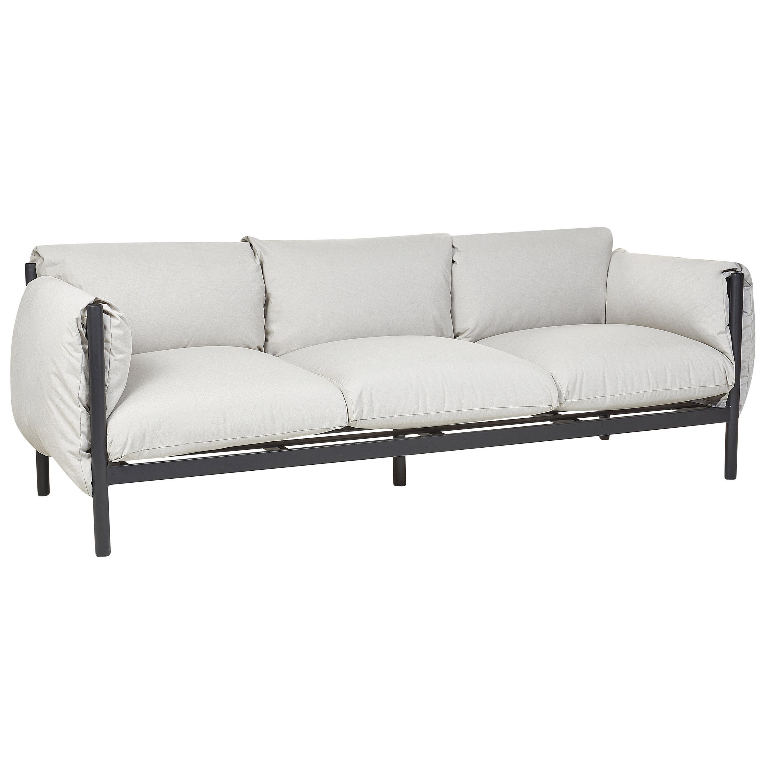 GARTENSOFA 3-Sitzer Aluminium hellgrau/schwarz Esperia - Schwarz/Grau, Metall (211/80/96cm) - Beliani