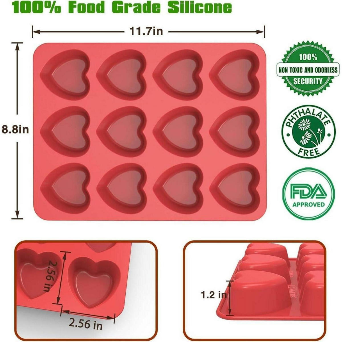 MUFFINFORM Herz 2-teiliges Set Silikon 24 Mulden - Rot, Kunststoff (22.3/3/29.7cm)