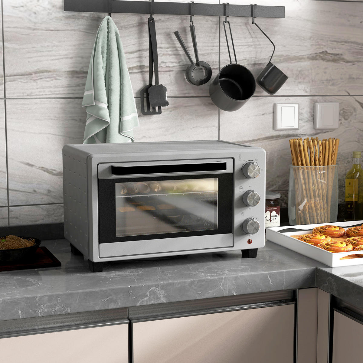 MINIBACKOFEN Metall Edelstahl Silber - Silberfarben, Metall (46/38.5/29cm) - HOMCOM
