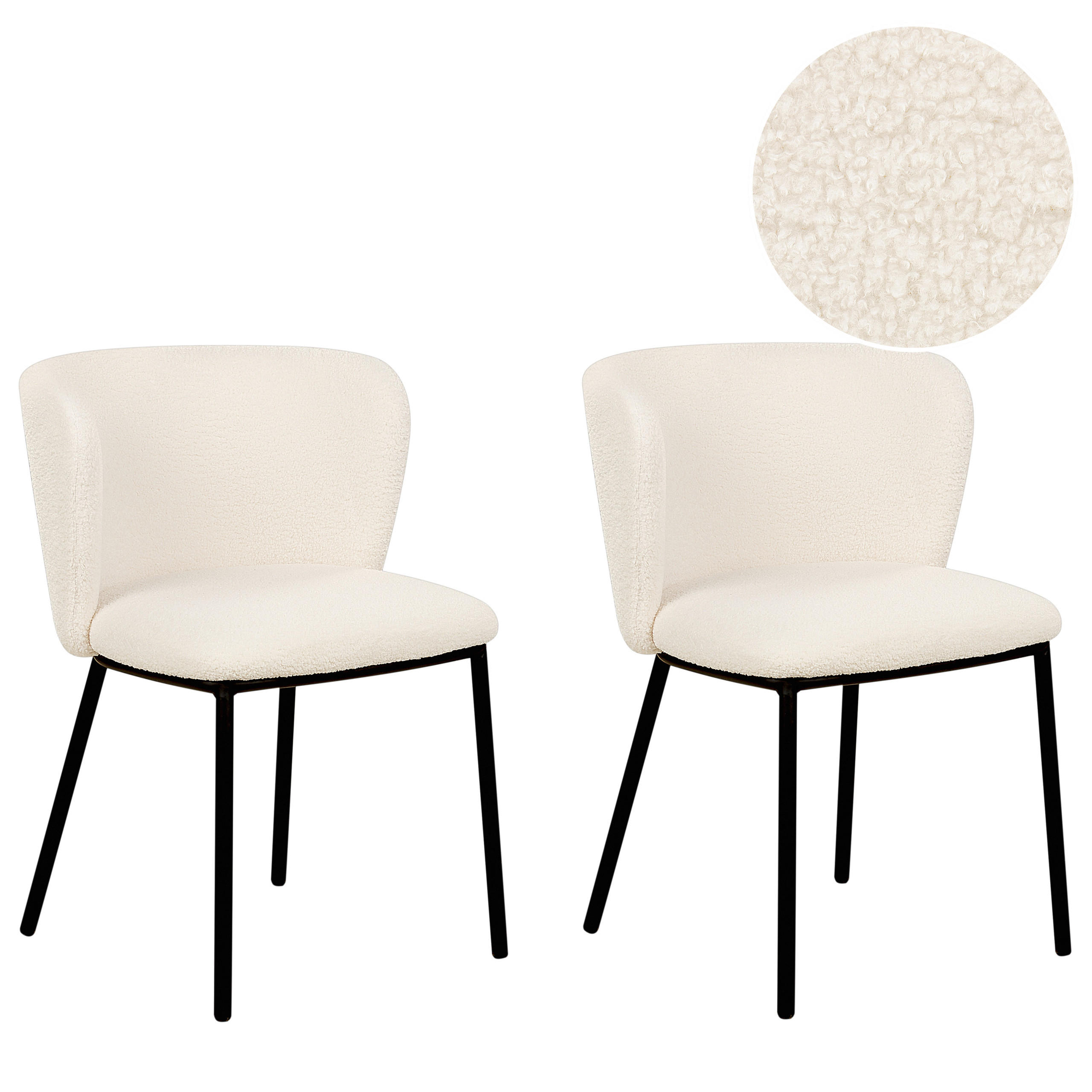 ÉTKEZŐSZÉK 2 darabos Szett Buklé törtfehér Mina - fekete/krém, textil (48/75/52cm) - Beliani