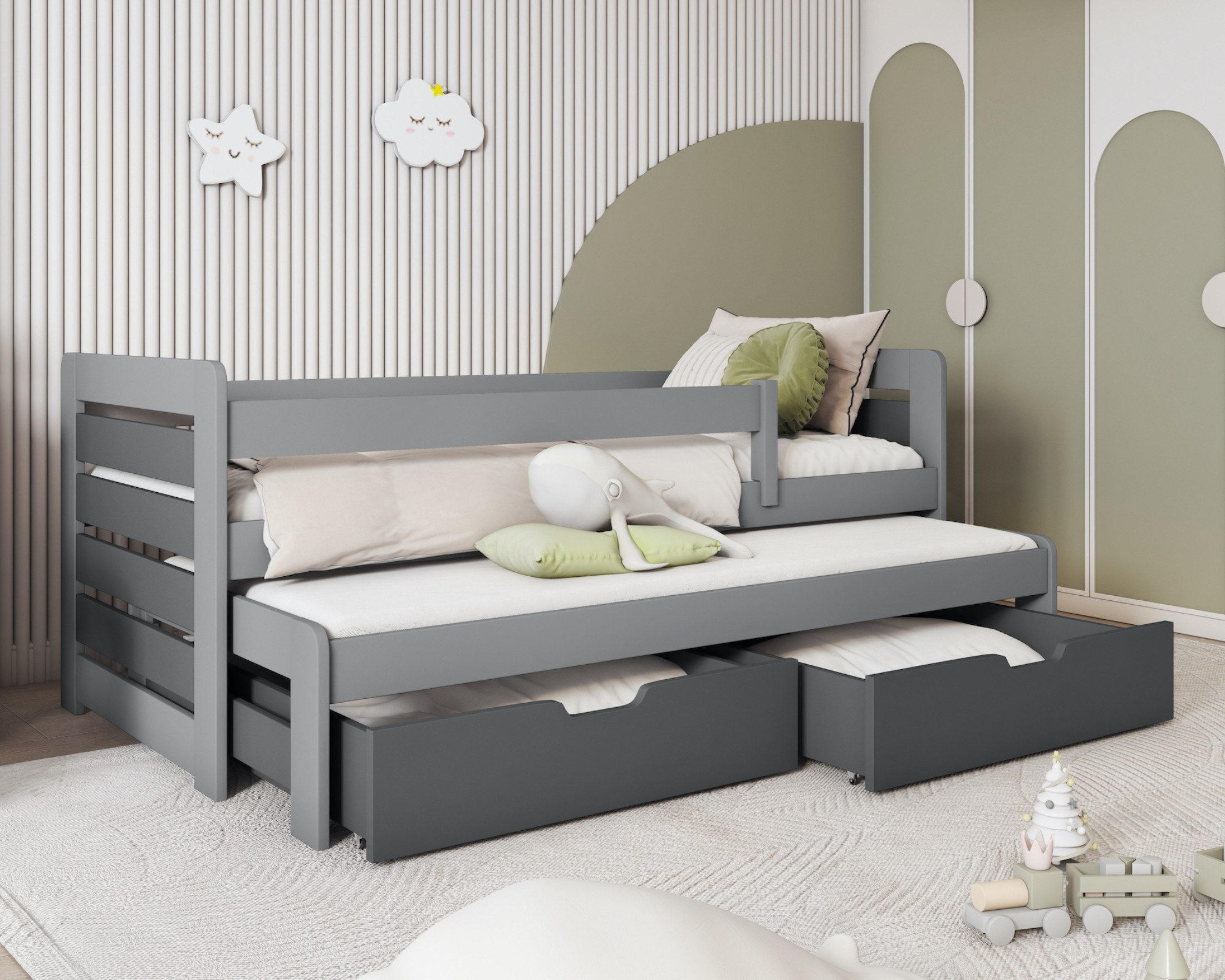 KINDERBETT TED II 90/200 in Grau/Graphit - Graphitfarben/Grau, Holz/Holzwerkstoff (90/200cm) - Deine Möbel 24