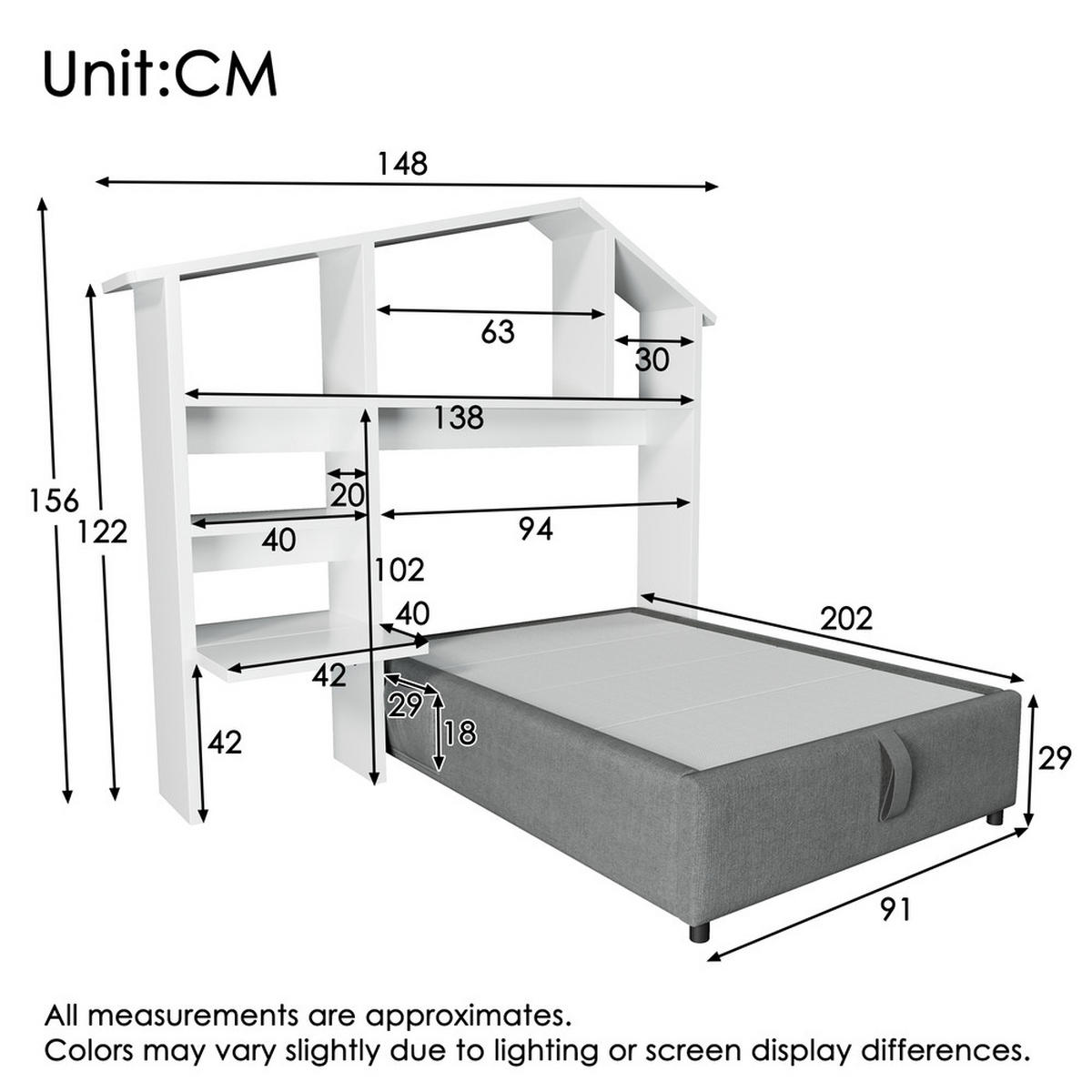 KINDERBETT 90x200cm Einzelbett mit Bücherregal Hydraulik USB-C Grau - Grau, Holz (90/200cm) - FLIEKS