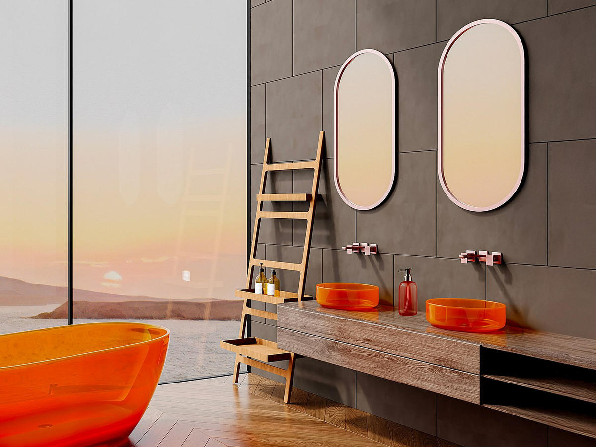 AUFSATZWASCHBECKEN - 40 cm x 40 cm - harz - orange Spavo - Orange, Kunststoff (40/13.5/40cm) - Vente-Unique