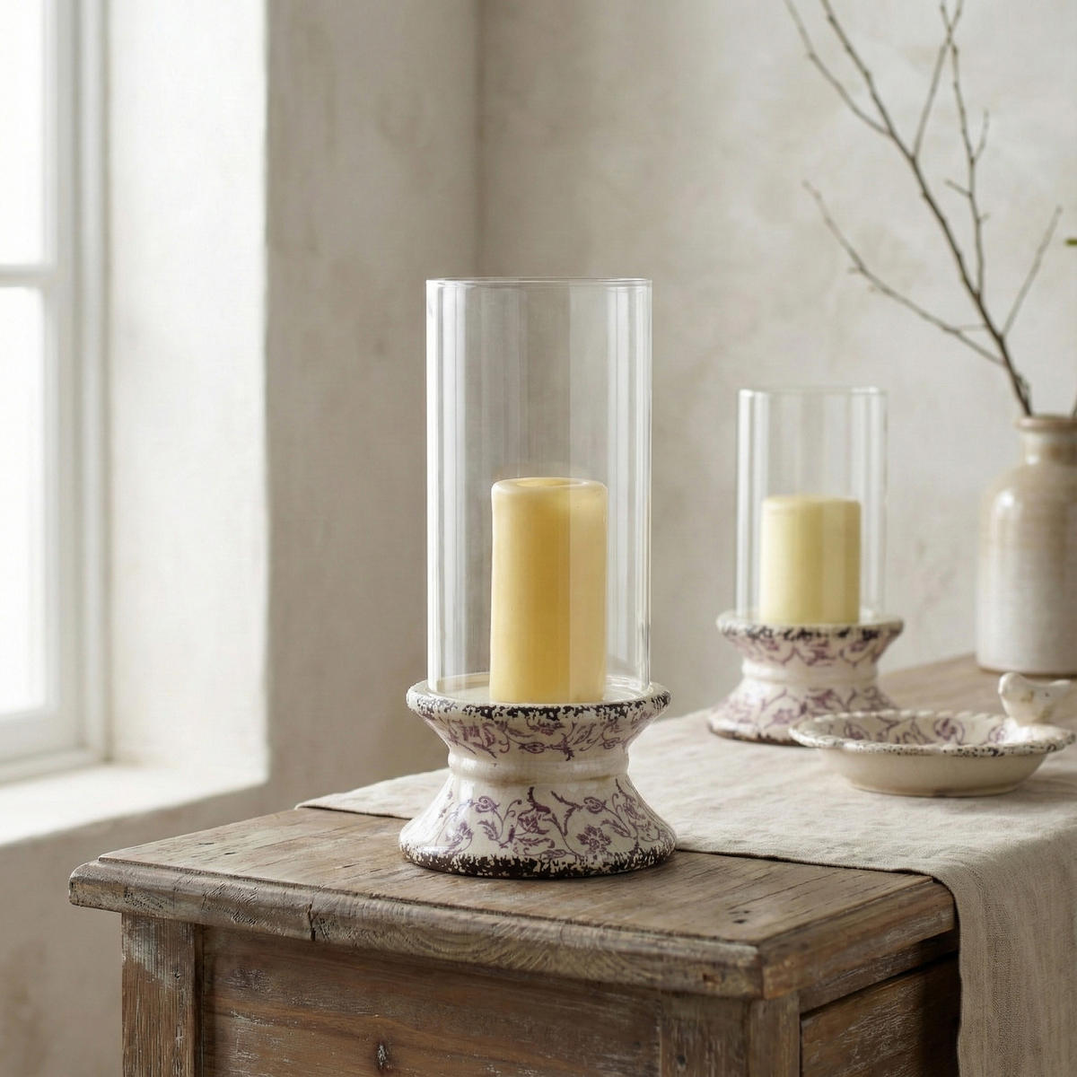 KERZENHALTER Evam Violett 17,5/17,5/35cm Glas, Keramik - Beige, Keramik (36cm) - Mondex