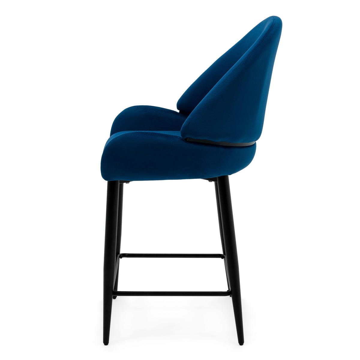 BARHOCKER BERGAMO gepolsterter mit Steppung - dunkelblau - Samt Velour - Blau/Schwarz, Textil/Metall (56/106/61cm) - NEW HOME