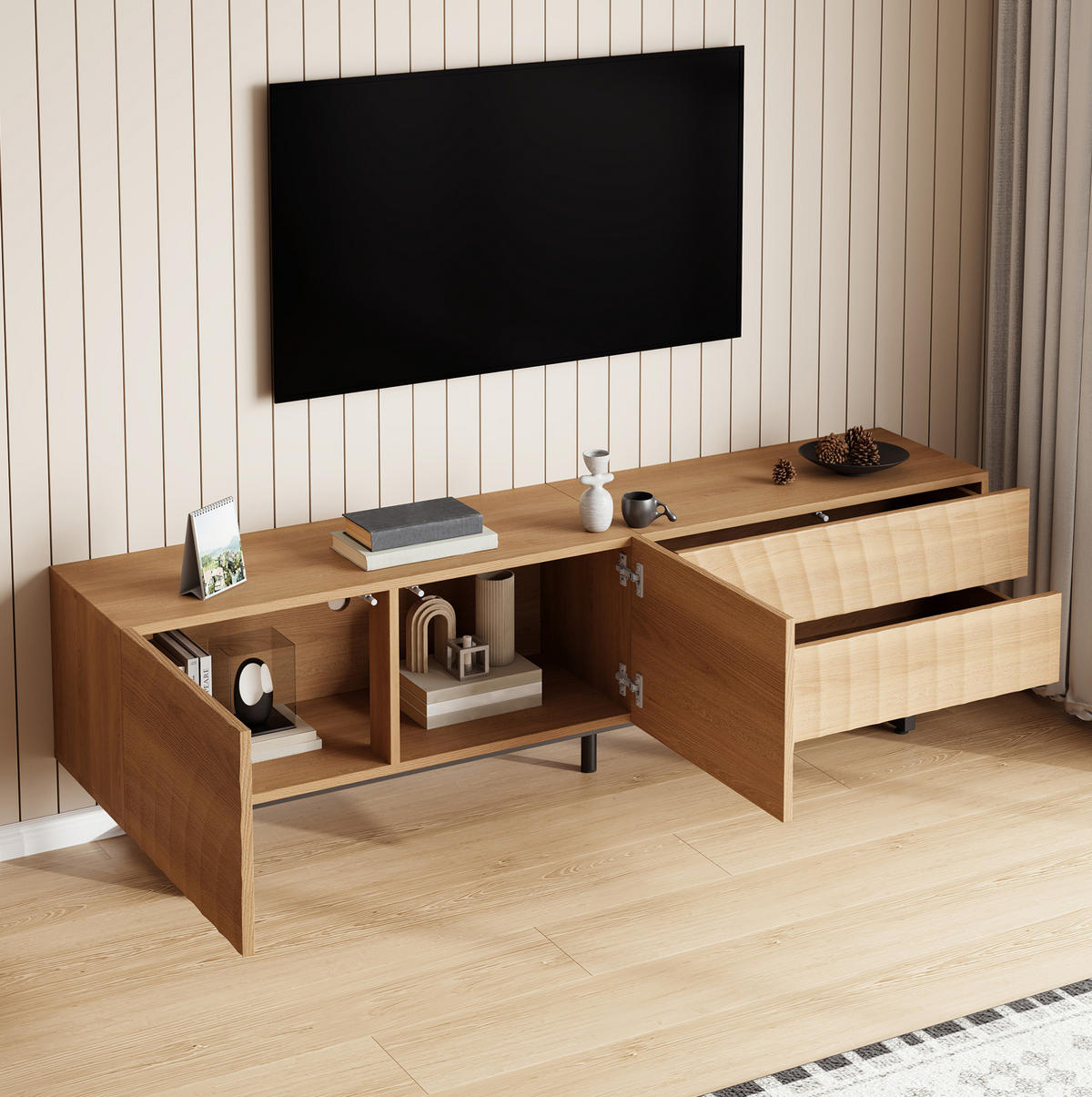 TV-SCHRANK mit Kabeldurchführung 180 x 38 x 51,5 cm Holzoptik Natural - Braun, Holzwerkstoff (38/51.5/180cm) - Beauniv