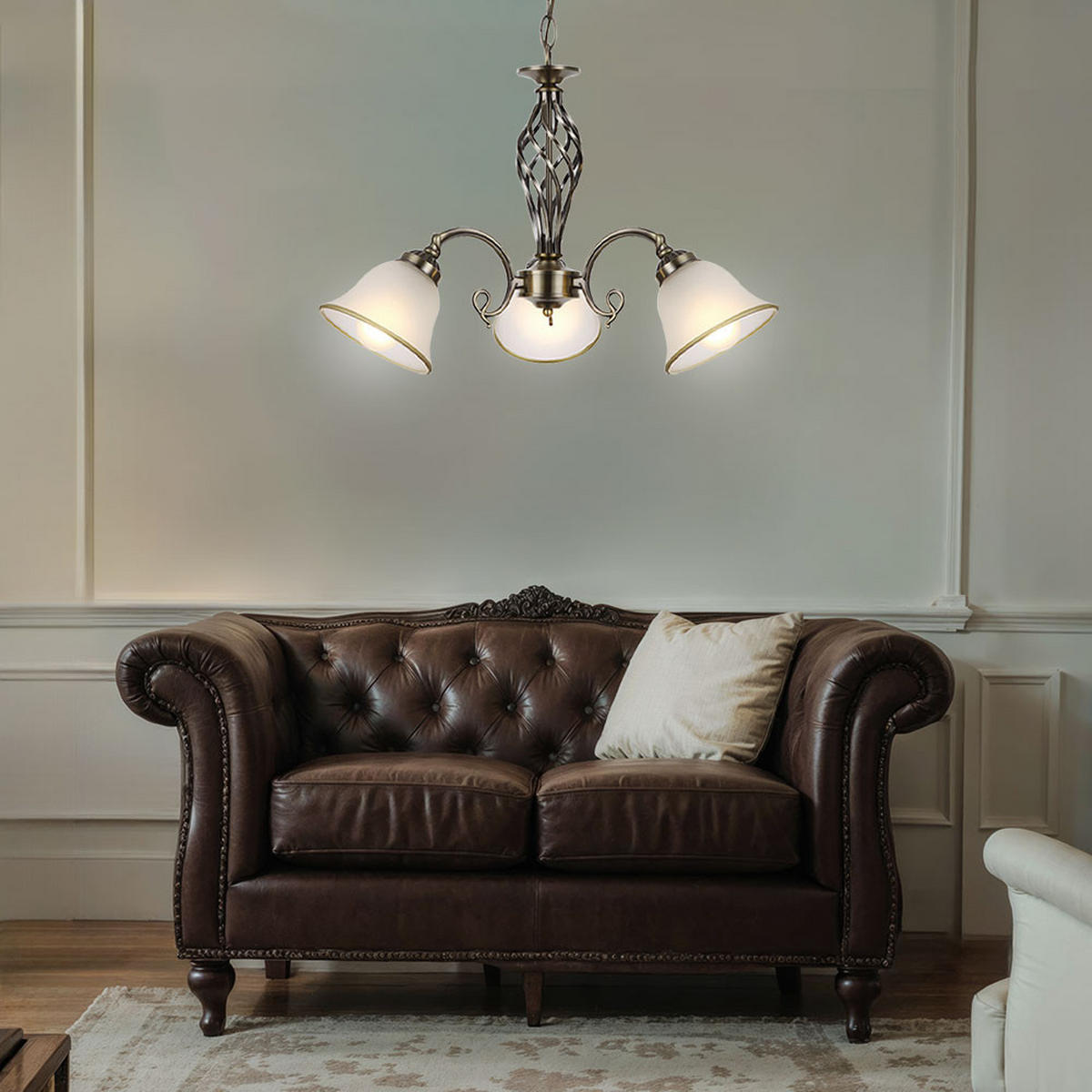 KRONLEUCHTER ODIN Messing satiniert 3-flammig - Messingfarben, Glas (60/60/120cm) - Globo Lighting
