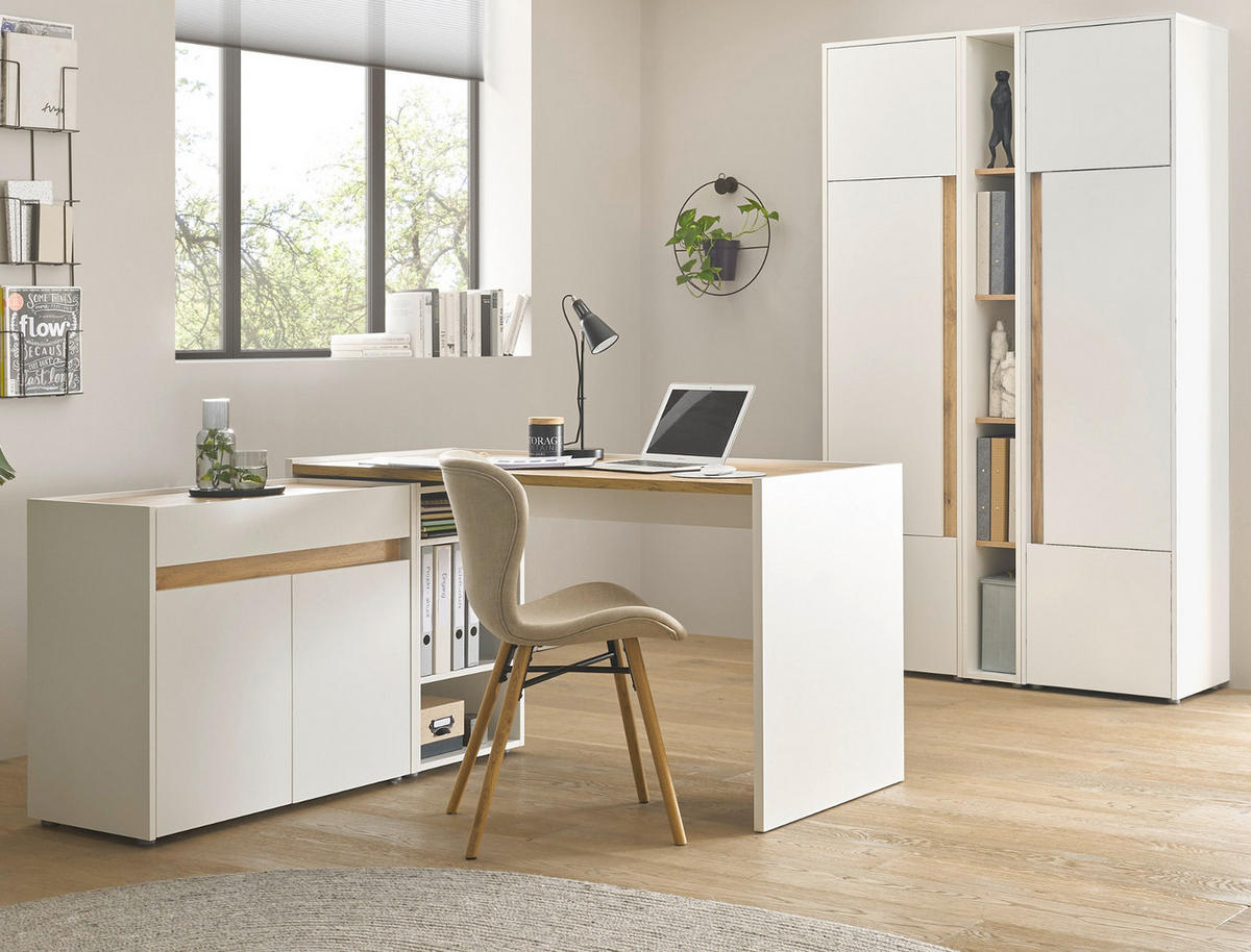 SCHREIBTISCH weiß matt, Eiche Wotan 143 x 62 cm, Laptoptisch mit großer Arbeitsfläche - Silberfarben/Eiche Wotan, Holzwerkstoff/Kunststoff (143/62/76cm) - Furn.Design
