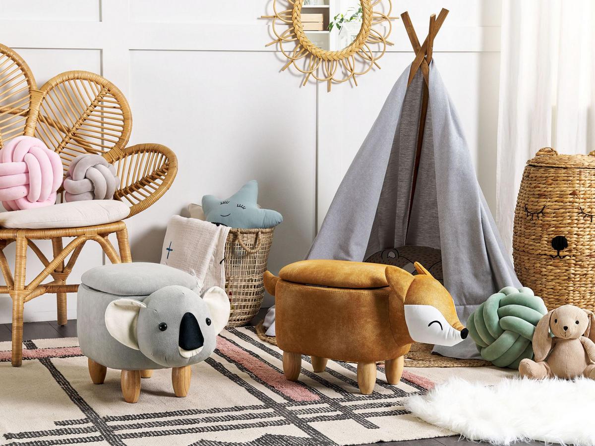 HOCKER Fox 74/32/37 cm - Orange, Textil (32/37/74cm) - Beliani