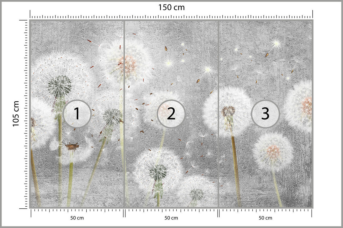 FOTOTAPETE für Schlafzimmer Retro Löwenzahn Beton Minimalistisch 150x105 - Gelb/Weiß, Papier (150/105cm) - Muralo