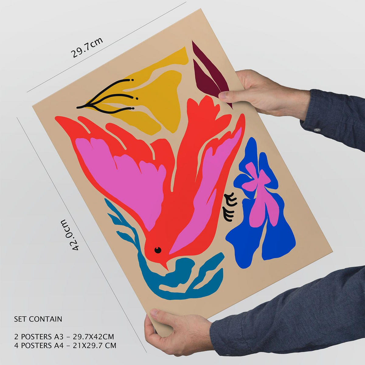 POSTER Set Mit 6 Malerisch 3 In Blume Zusammenfassung Ästhetische Dekorative Gemälde Für Ihr Wohnzimmer, Schlafzimmer, Zuhause A3 & A4 Rahmenlos - Klar, Papier (29/3cm) - Nacnic