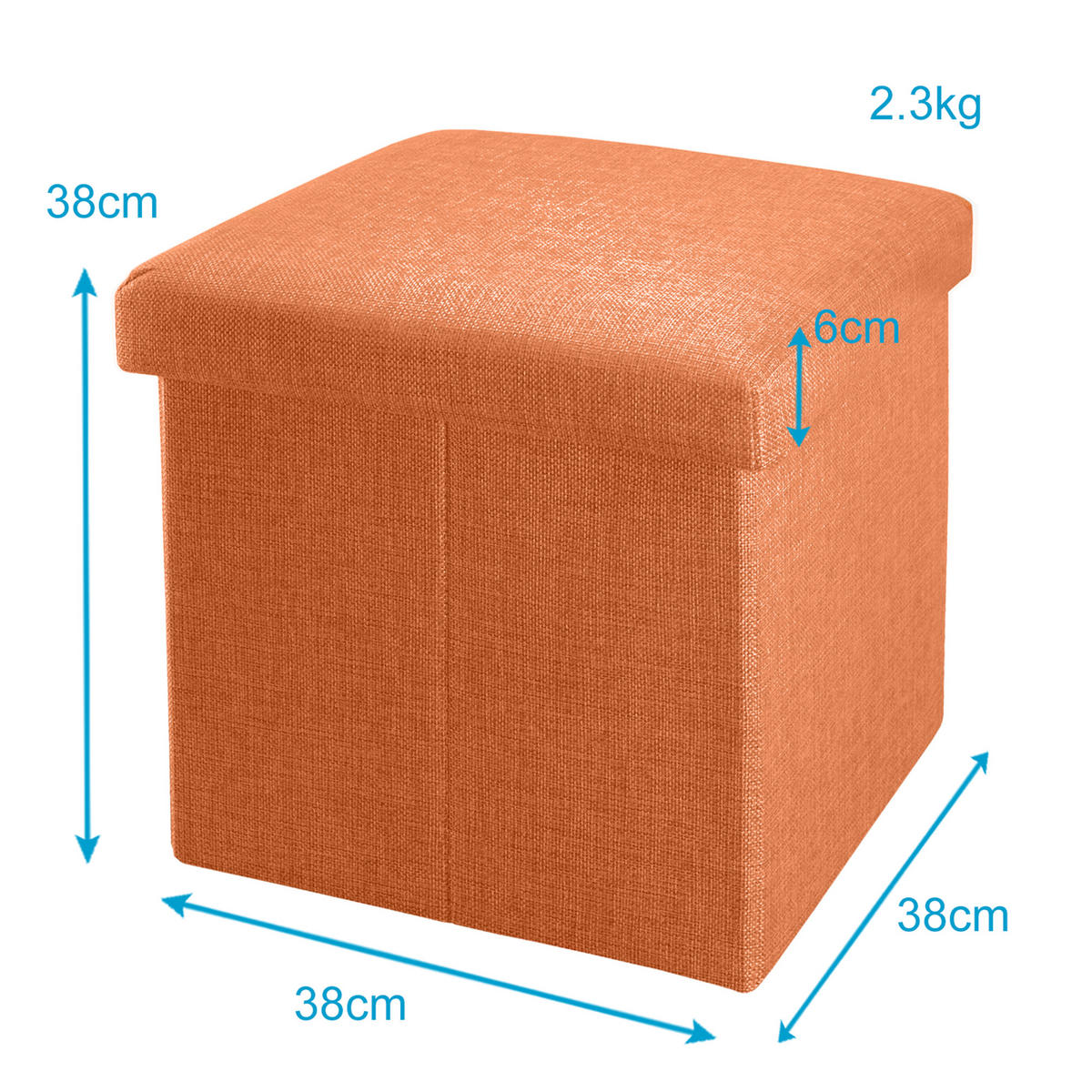 SITZBOX mit Stauraum 30/30/30 cm (Orange) - Orange, Textil (38/38/38cm) - Intirilife