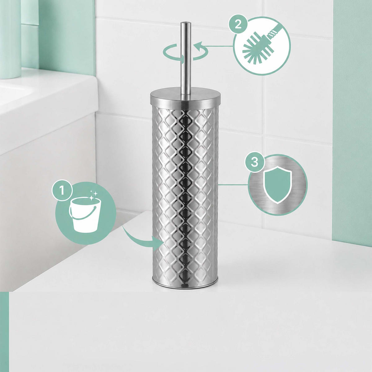 WC-BÜRSTE - Silberfarben, Kunststoff/Metall (9.5/38/9.5cm) - Relaxdays