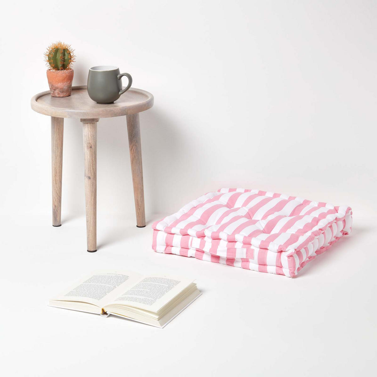 SITZKISSEN rosa-weiß gestreift 40/40/8 cm - Rosa, Textil (40/40/8cm) - Homescapes