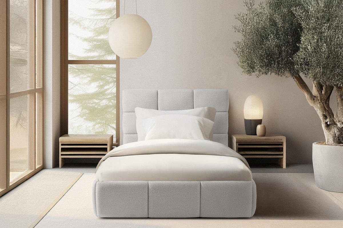 POLSTERBETT ALTOS Einzelbett, Bouclé, weiß - Weiß, Holz/Holzwerkstoff (120/200cm) - KONSIMO®