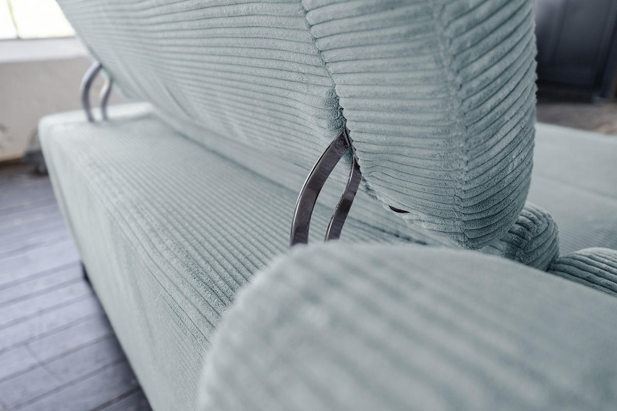 ECKSOFA LAISKA Hellblau Cord Relaxfunktion - Schwarz/Hellblau, Textil/Metall (282/177cm) - KAWOLA