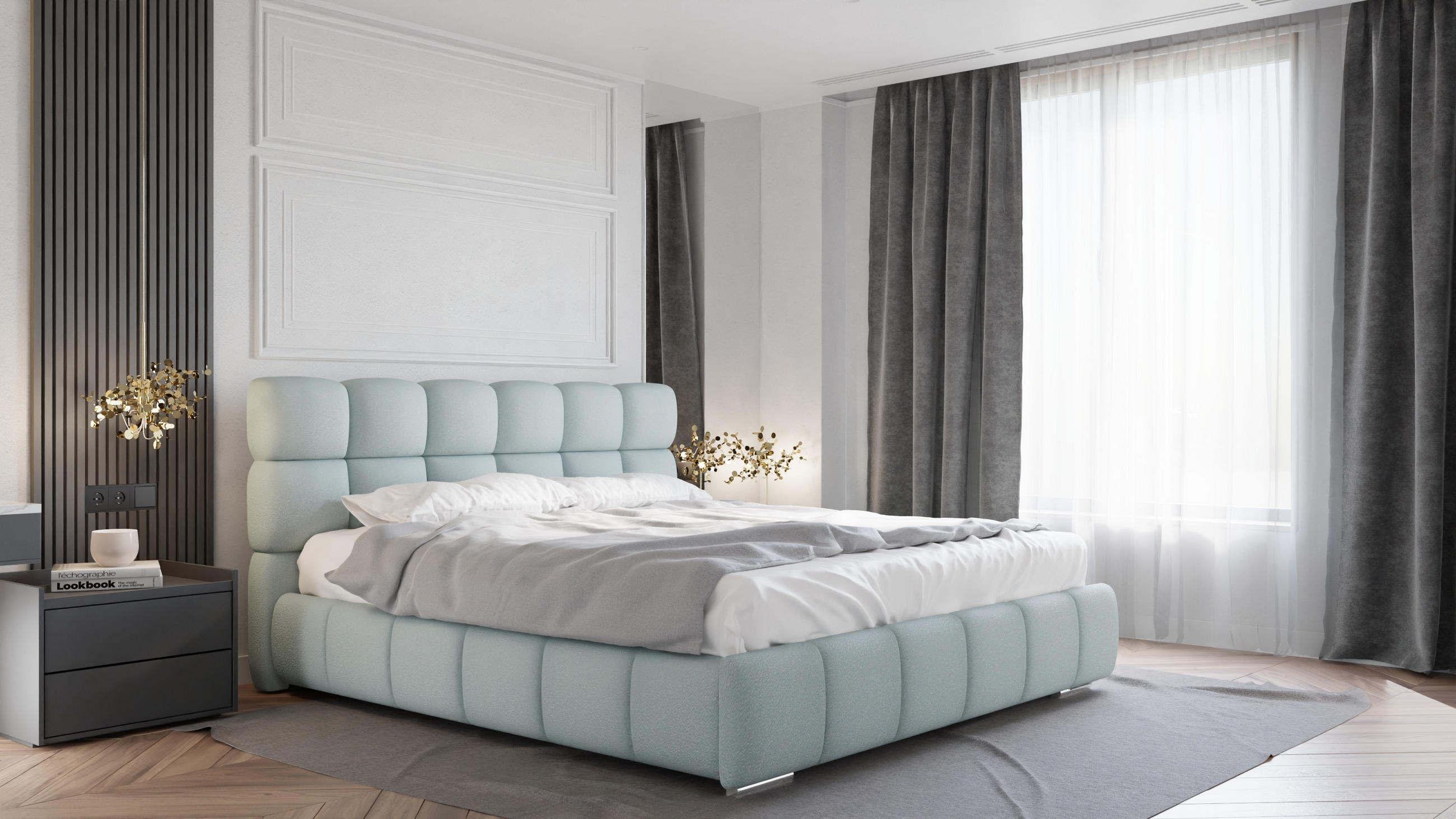 POLSTERBETT Bliss 180 x 200 cm mit Bettkasten und Lattenrost, 7-Zonen-Taschenfederkernmatratze arlan (21 cm) - hellgrau - Hellgrau, Holz (180/200cm) - Homesy