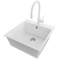 GRANITSPÜLE Riga, 2-er set Weiß 48/50 cm 1 Becken + Küchenarmatur 38/14 cm + Ablauf-Set ab 50er Unterschrank - Chromfarben/Weiß, Kunststoff (48/20/50cm) - Primagran