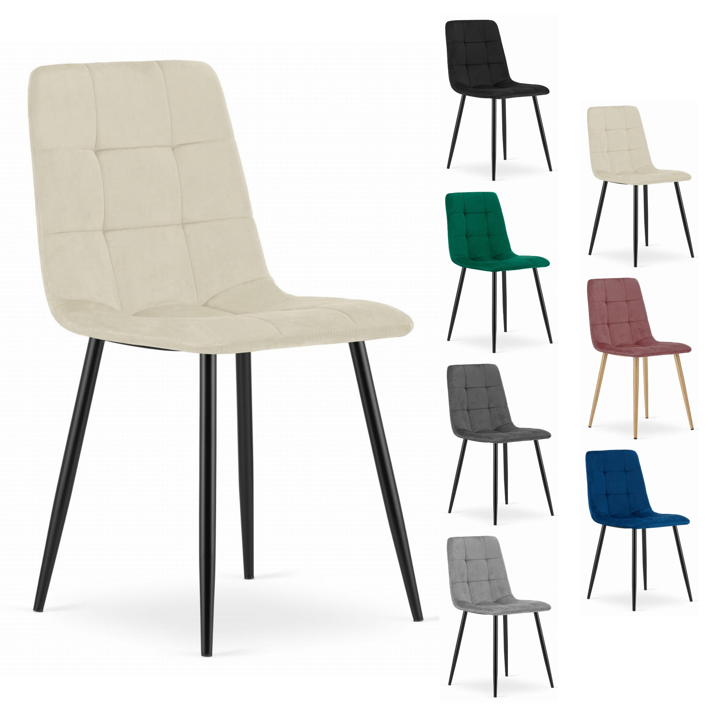 STUHL CETARA 1 Stück, Beige, Schwarz, mit Samtstoff gepolstert - Beige, Textil/Metall (45/87/51cm) - Komodee