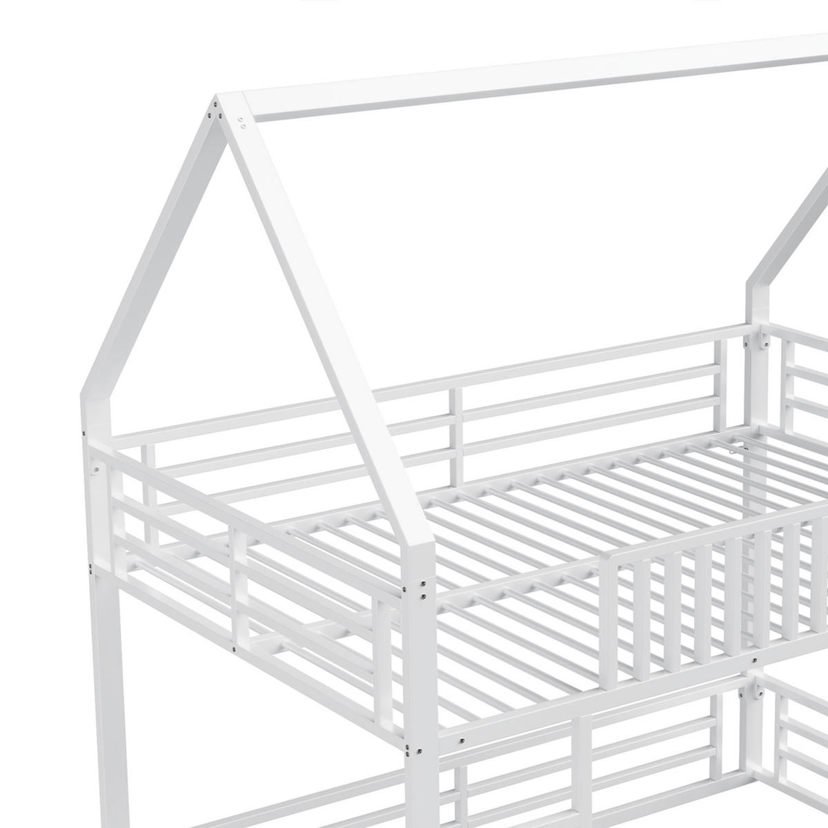 ETAGENBETT Modell Weiß 140 x 200 cm Hausform - Weiß, Metall (140/200cm) - ComfortXL