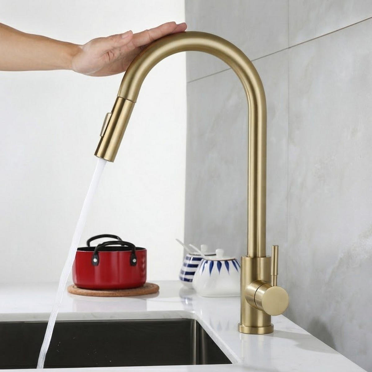 WASCHTISCHARMATUR, 39,5 x 22 cm, gold - Goldfarben, Metall (51/6/24cm) - Vallsero
