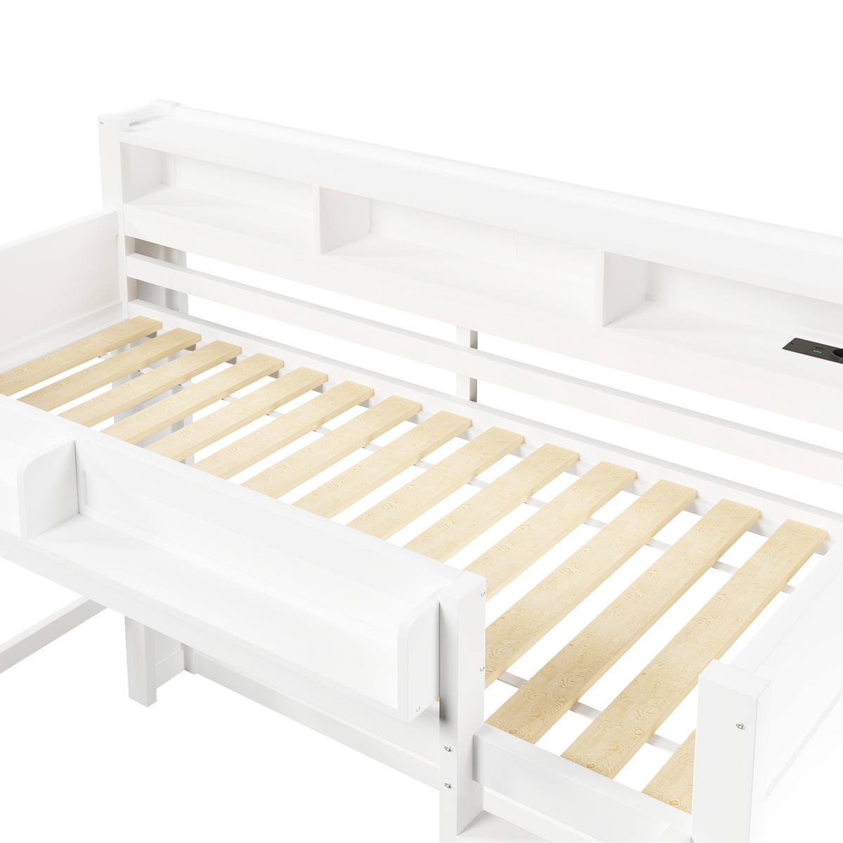 HOCHBETT 90/200 cm in Weiß mit 3 Schränken, LED und USB - Weiß, Holzwerkstoff (90/200cm) - STILVORA