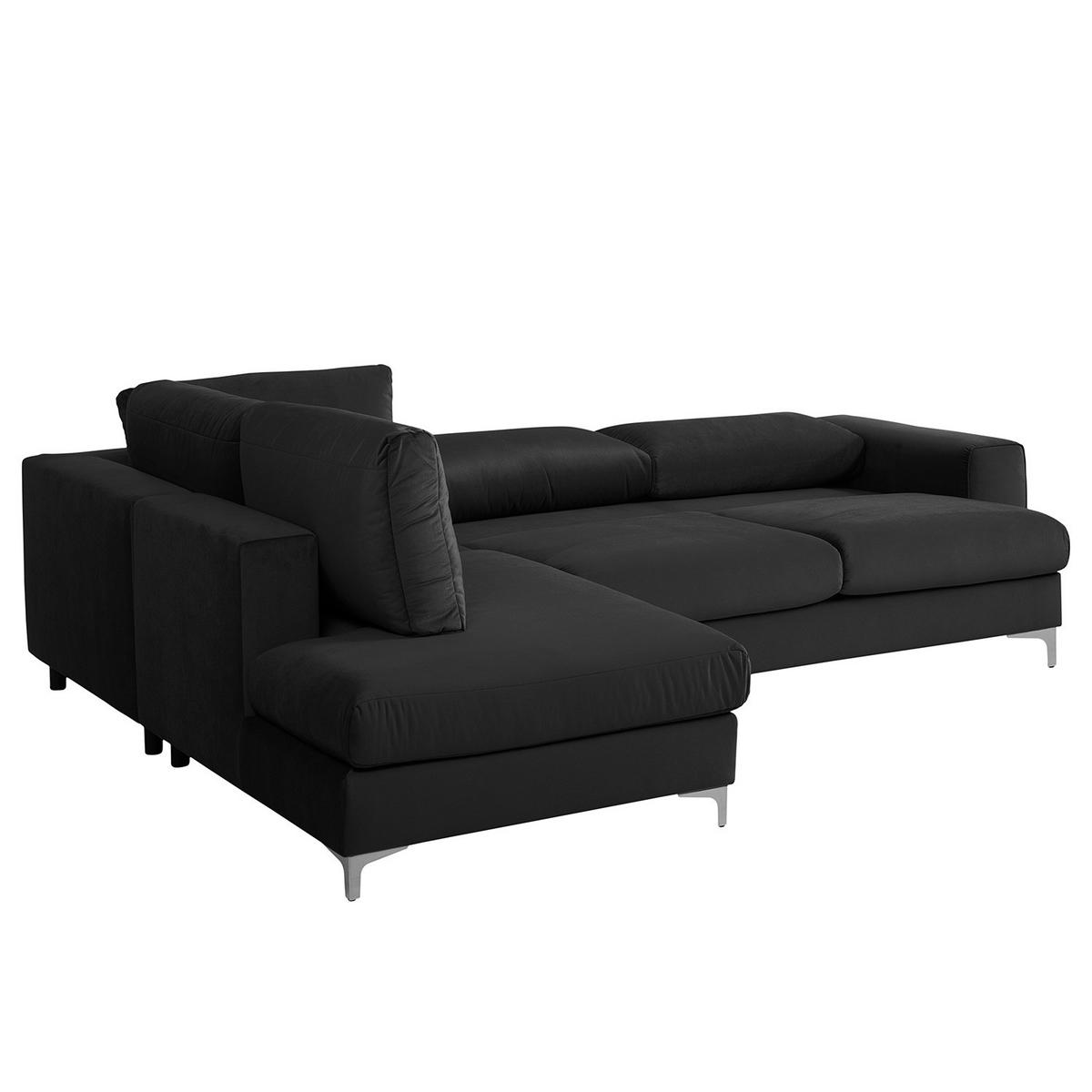 ECKSOFA mit Ottomane - Chromfarben/Dunkelgrau, Textil/Metall (302/1cm) - home24