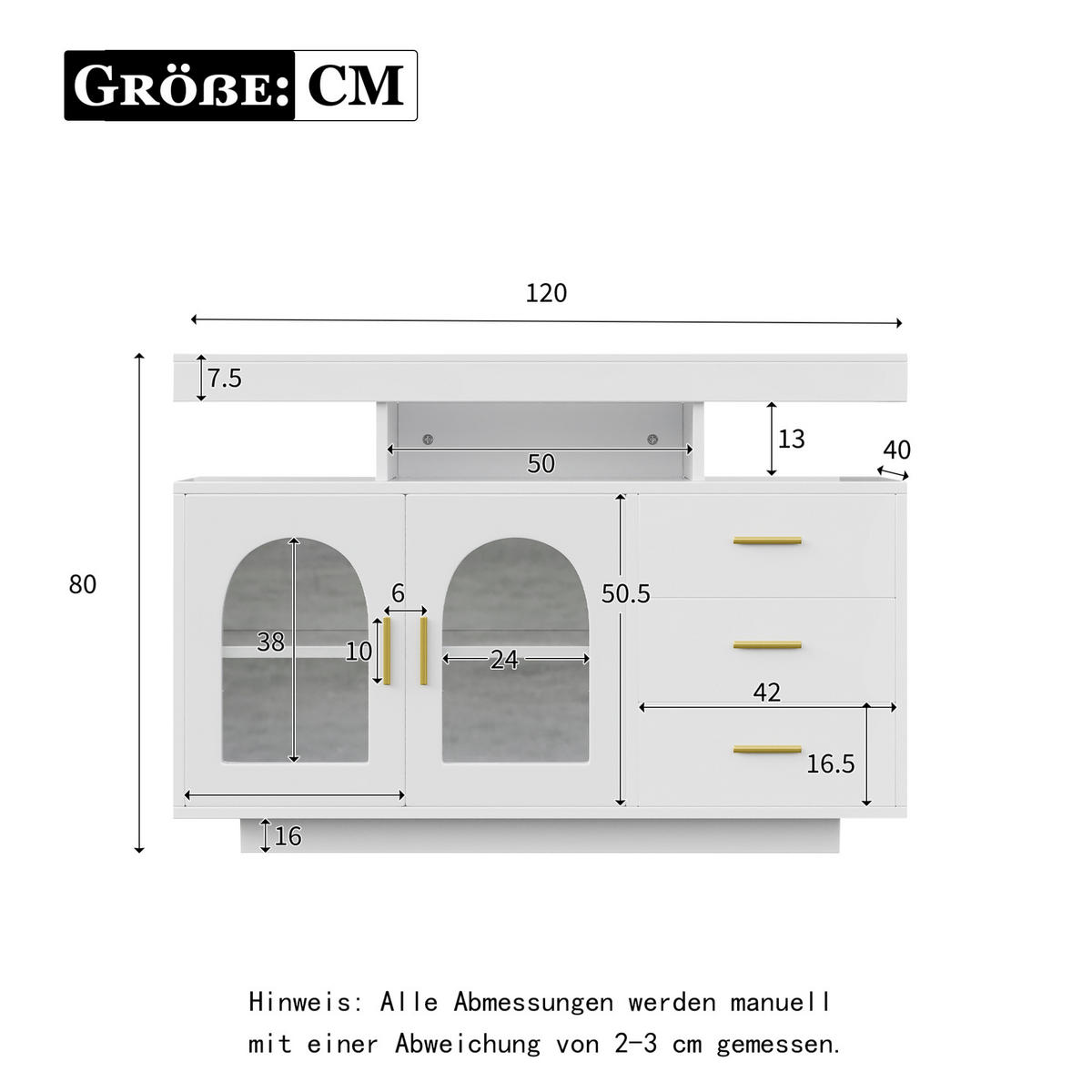 SIDEBOARD aus Spanplatte 120x40x80 cm Weiß mit App-gesteuerter LED-Beleuchtung, Hochglanzfront und viel Stauraum - Weiß, Holzwerkstoff (120/80/40cm) - Modfu