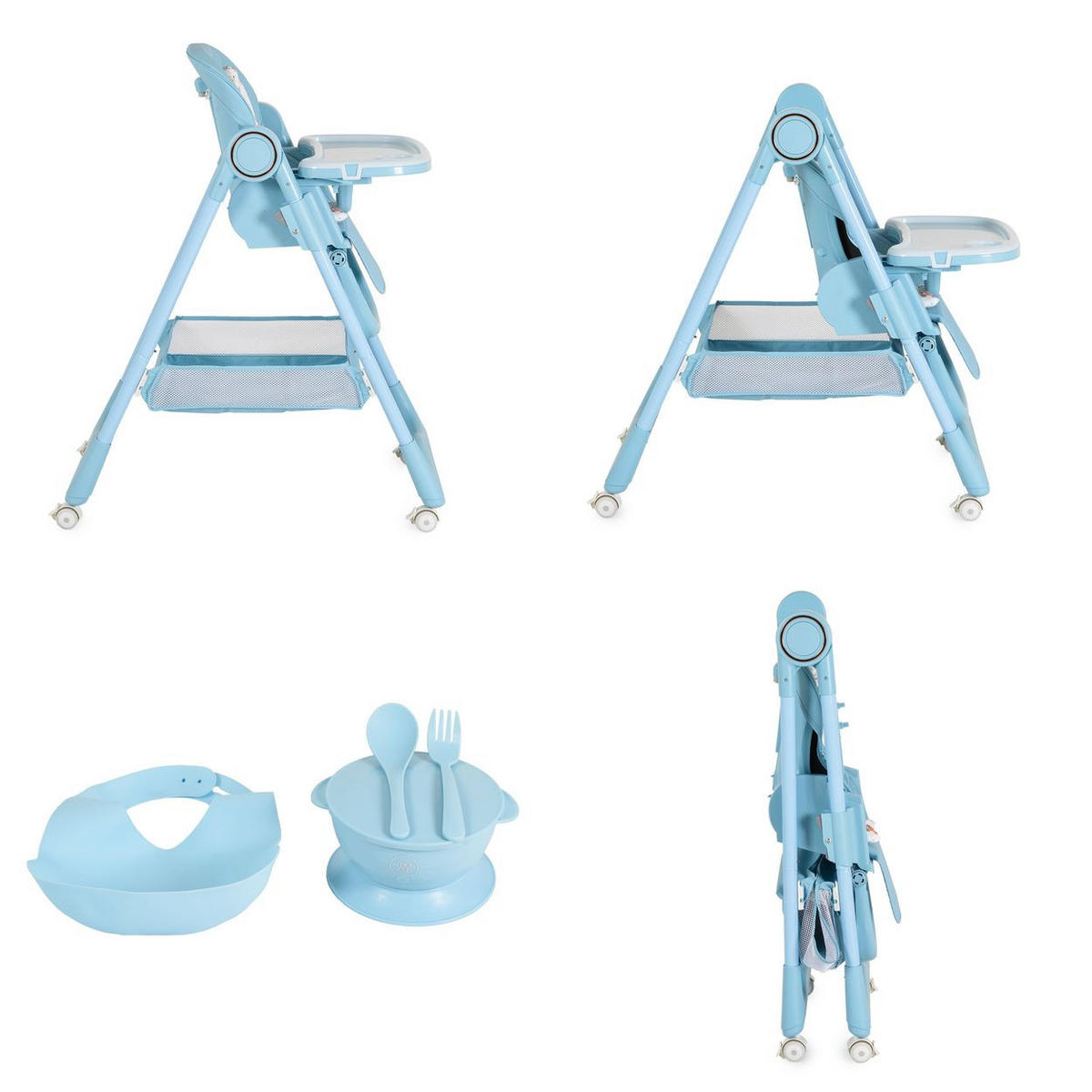 HOCHSTUHL Surprise faltbar blau Lätzchen Schüssel Löffel Gabel Räder Korb - Blau, Metall (52/90/86cm) - Moni
