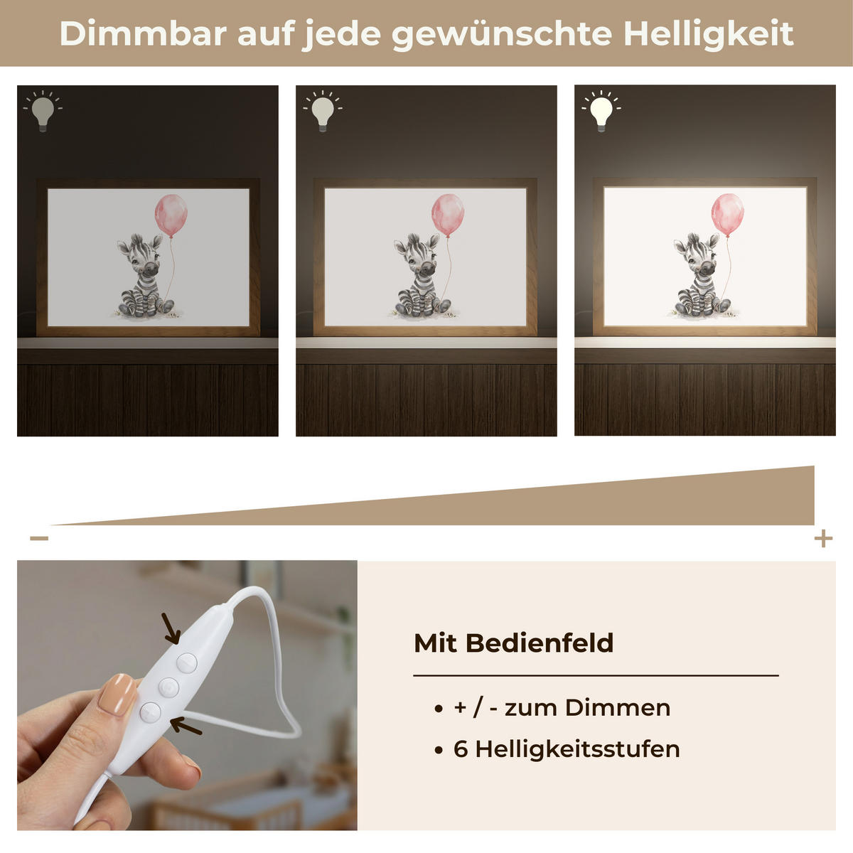 NACHTTISCHLAMPE Zebra - Baby - Tiere - Rosa Luftballon 30x20 cm - Weiß, Holzwerkstoff (8/30/20cm)