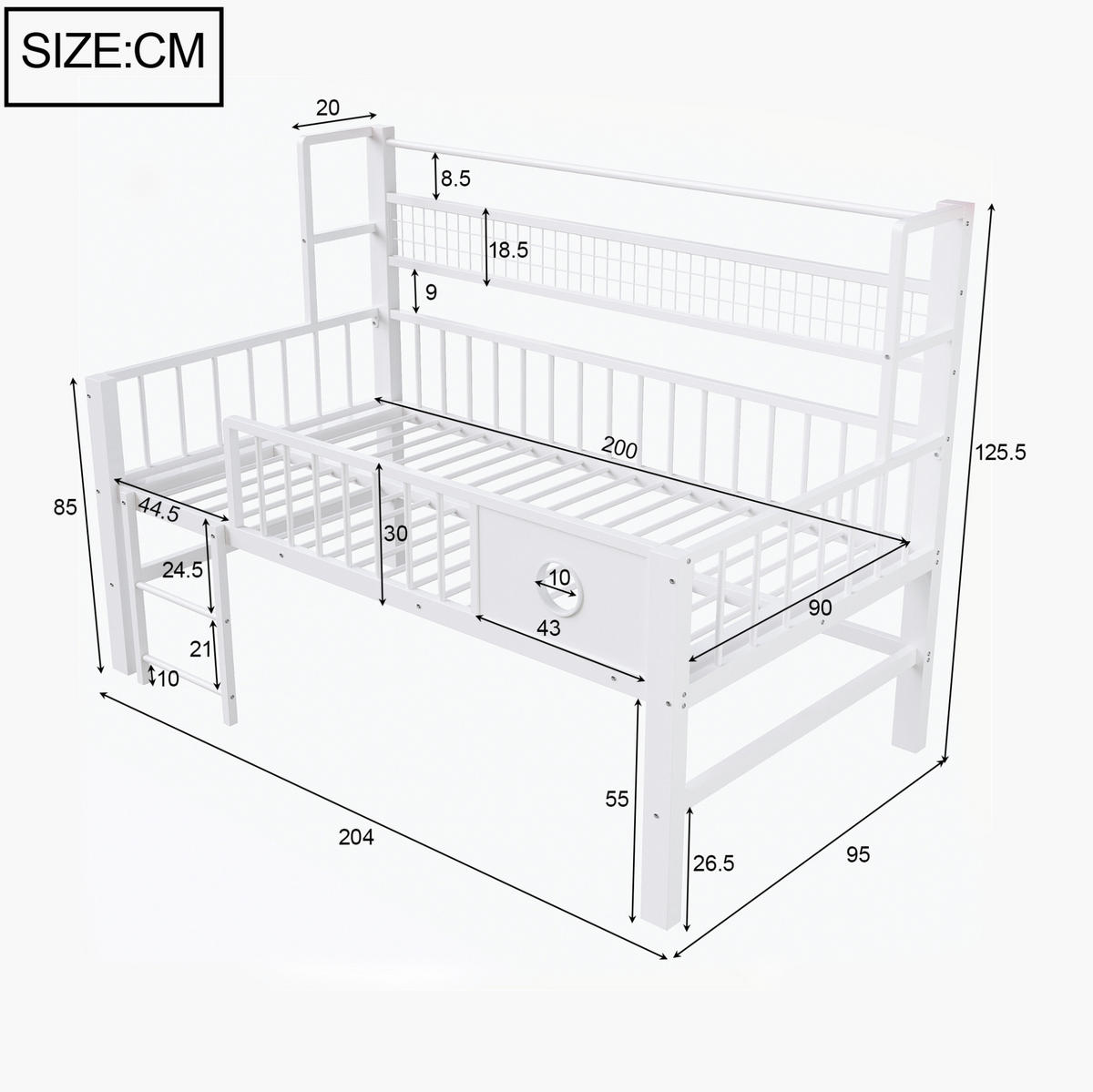 KINDERBETT 90/200 cm weiß aus Metall mit Stauraum - Weiß, Holzwerkstoff (90/200cm) - OKWISH