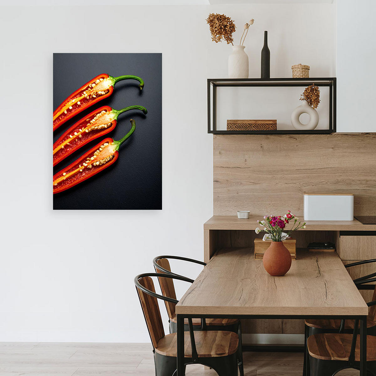 LEINWANDBILD, Rote Chilischoten auf schwarzem Hintergrund - Grau, Textil (20/30cm) - Feeby