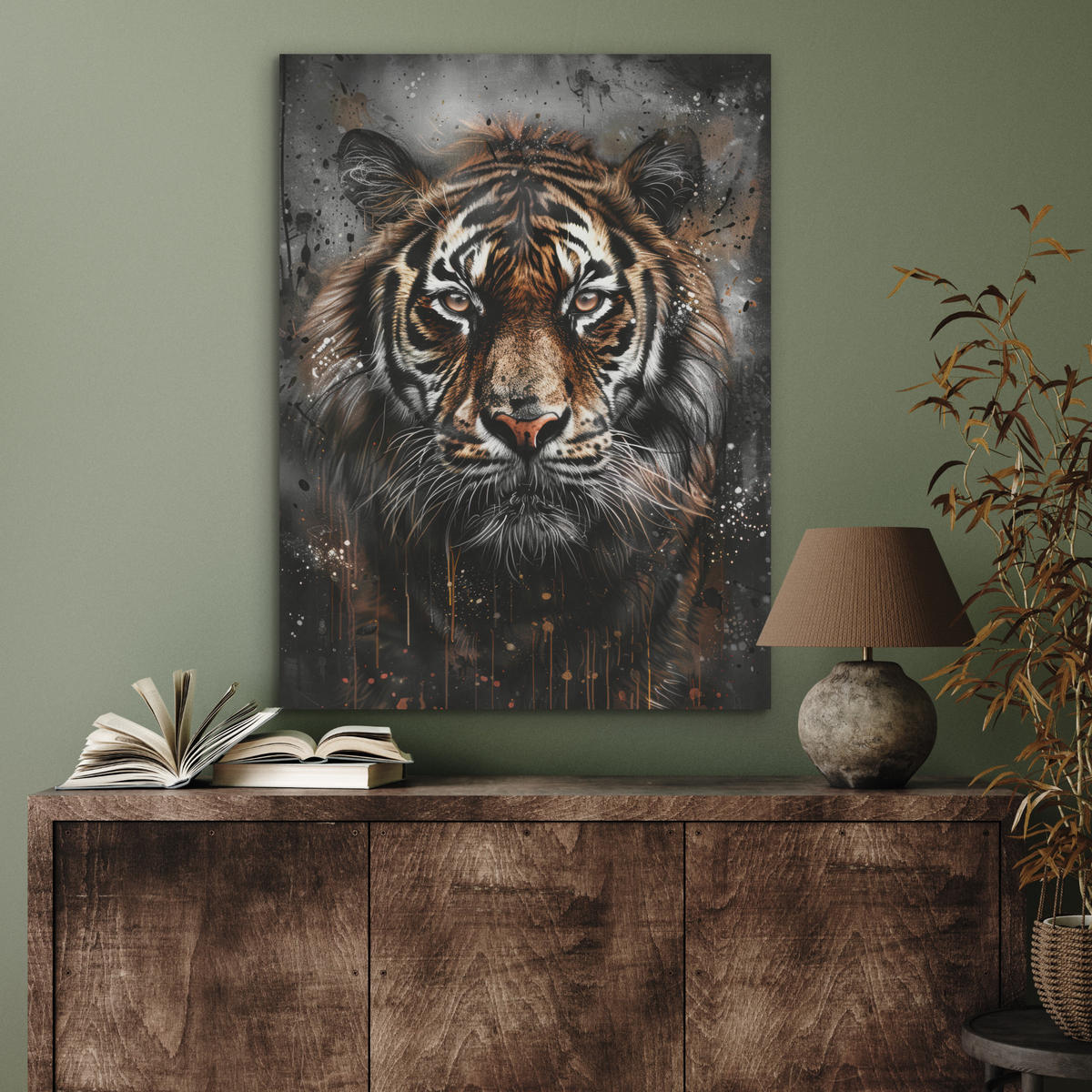 AKUSTIKPANEEL Tiger - Tiere - Porträt - Luxus - Schwarz 60x80 cm - Braun, Textil (60/0.9/80cm) - MuchoWow