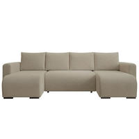 WOHNLANDSCHAFT DORA U mit Bettkasten und Schlaffunktion, U-Form, bequem - Hellbraun, Textil (305/85/140cm) - Storez24