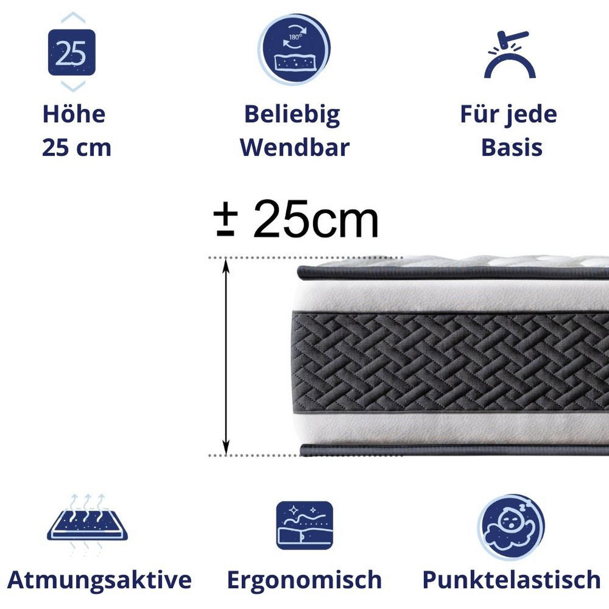 TASCHENFEDERKERNMATRATZE Montecarlo H3/H4 150x190 - Weiß, Textil (150/190cm) - Dagostino Home