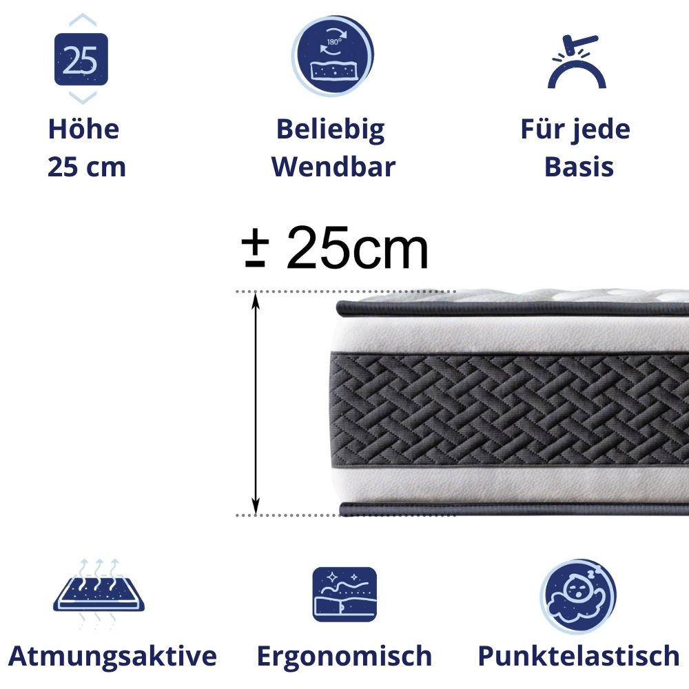 Thumbnail - Dagostino Home Taschenfederkernmatratze, Weiß, Textil, Mode, H3 + H4, Füllung: Kaltschaum, Rechteckig, 135x190 cm, Oeko-...
