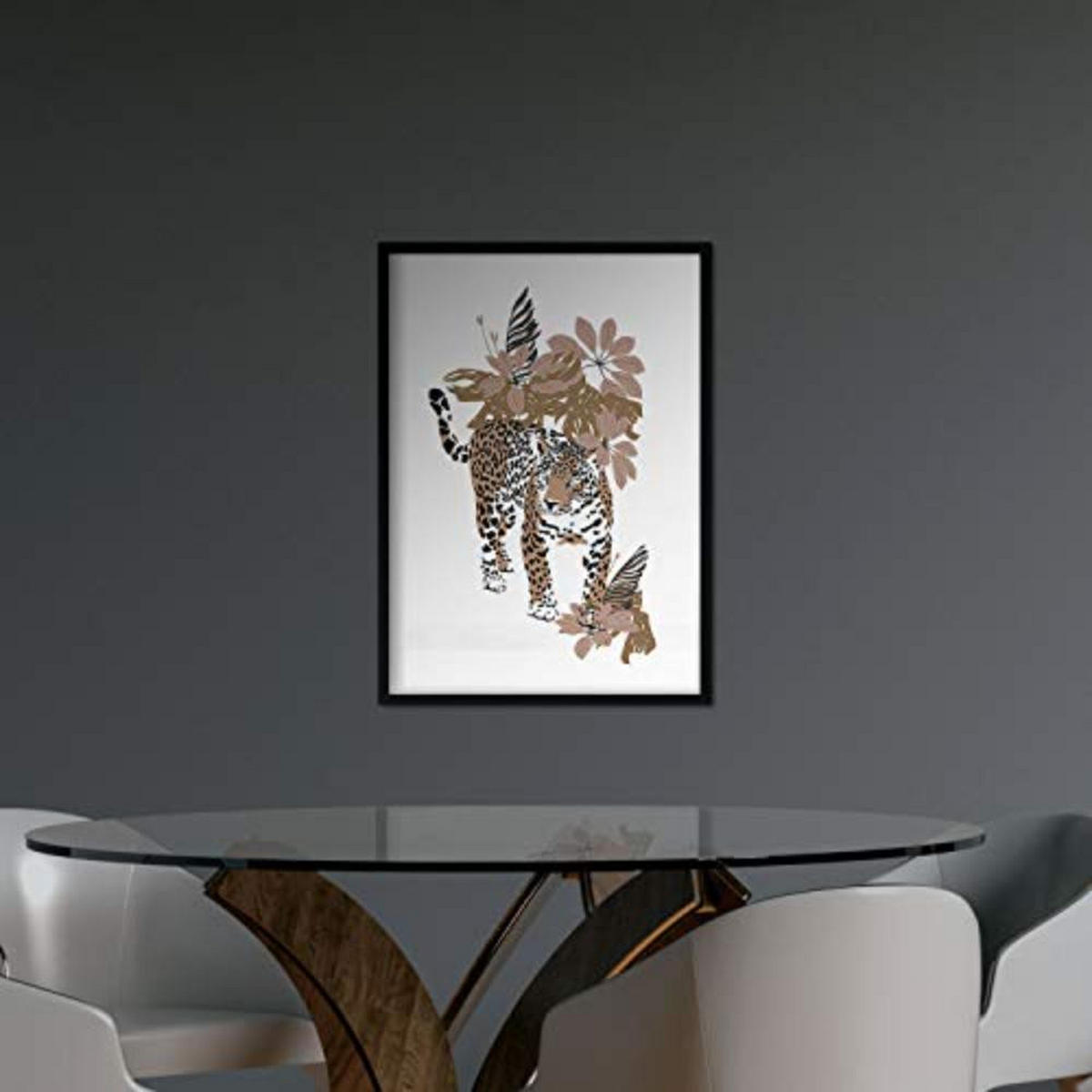 POSTER Set mit 4 tiere Tiger Leopard Tiere, Blumen und Pflanzen des Dschungels A3 Rahmenlos - Klar, Papier (29.7/3cm) - Nacnic
