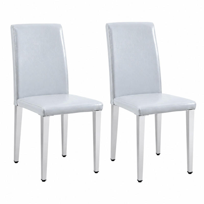 ESSZIMMERSTUHL 2er-Set 90 cm PU-Leder Hellgrau Silber - Hellgrau, Metall (47/90/41.1cm) - Meubliv
